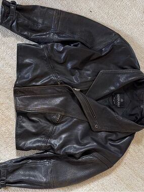 Berman Vintage Black leather motorcycle jacket Size 44 Made in Korea